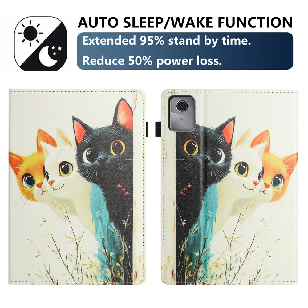 For Lenovo Tab M11 Tablet Case Litchi Texture Pattern Printing Leather Cover Auto Sleep / Wake with Card Holder - Three Cats