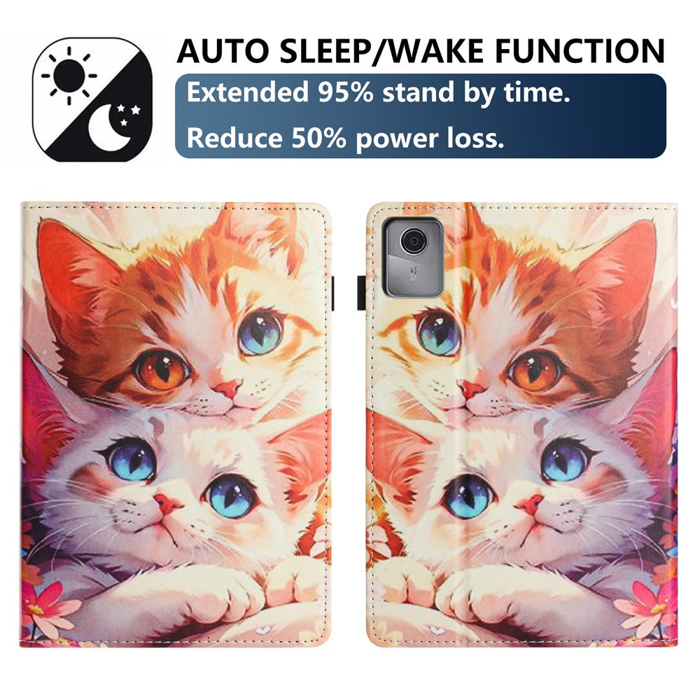 For Lenovo Tab M11 Tablet Case Litchi Texture Pattern Printing Leather Cover Auto Sleep / Wake with Card Holder - Two Cats