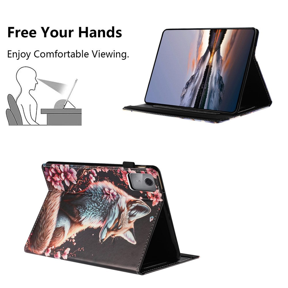 For Lenovo Tab M11 Tablet Case Litchi Texture Pattern Printing Leather Cover Auto Sleep / Wake with Card Holder - Fox