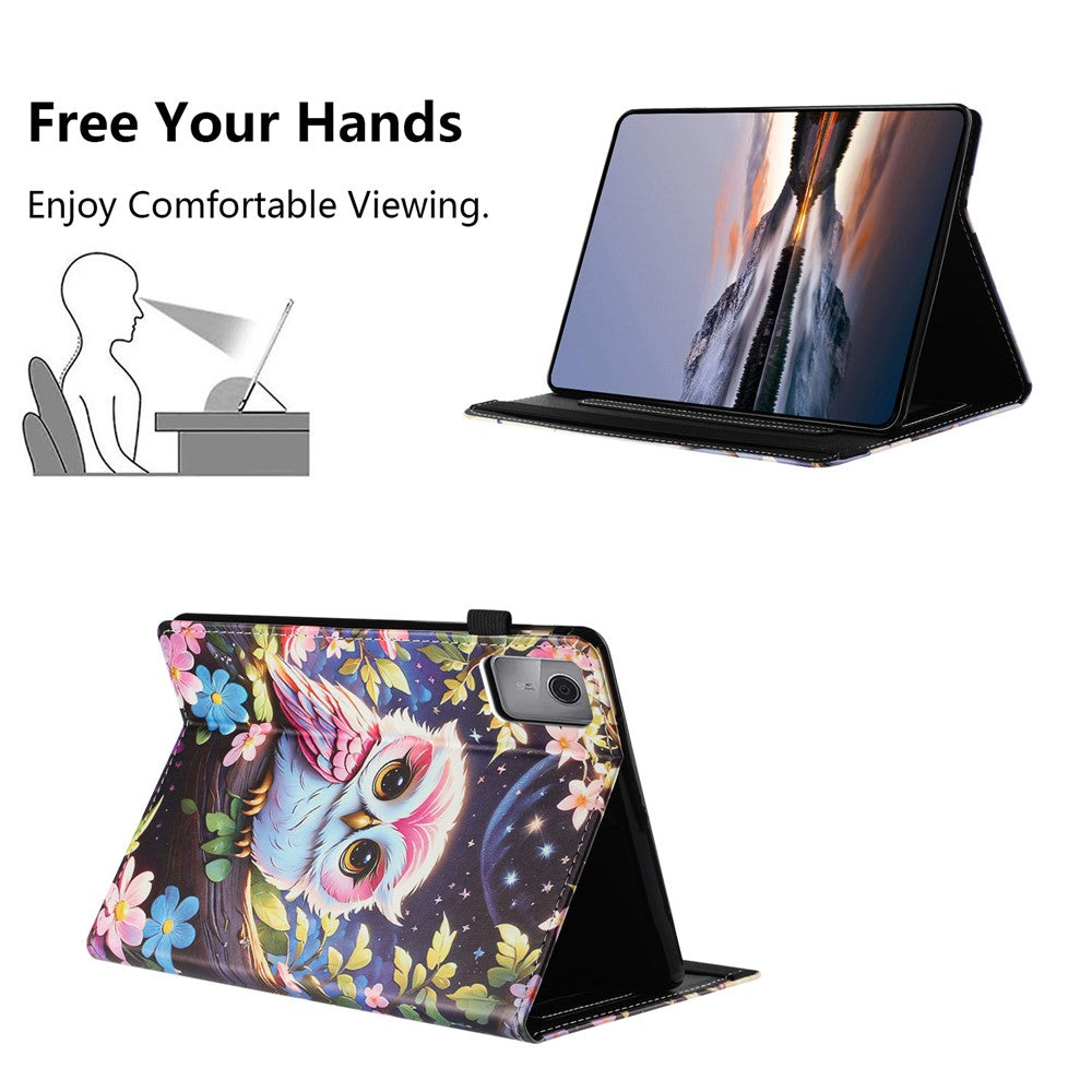For Lenovo Tab M11 Tablet Case Litchi Texture Pattern Printing Leather Cover Auto Sleep / Wake with Card Holder - Owl