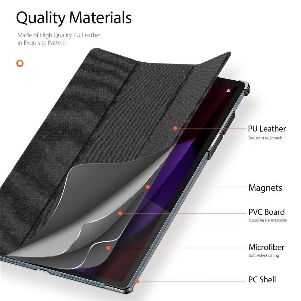 For Lenovo Yoga Tab Plus Case DUX DUCIS Domo Series Tri-fold Stand PU Leather Protective Tablet Cover - Black