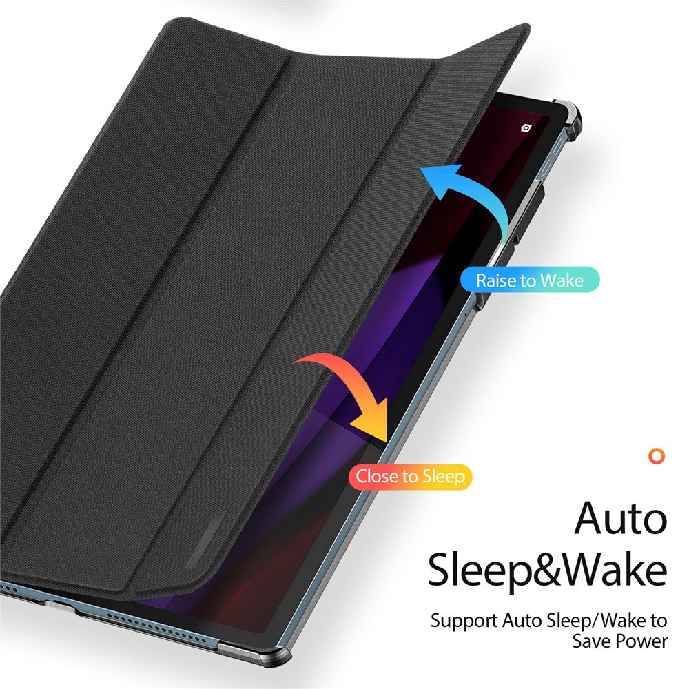 For Lenovo Yoga Tab Plus Case DUX DUCIS Domo Series Tri-fold Stand PU Leather Protective Tablet Cover - Black