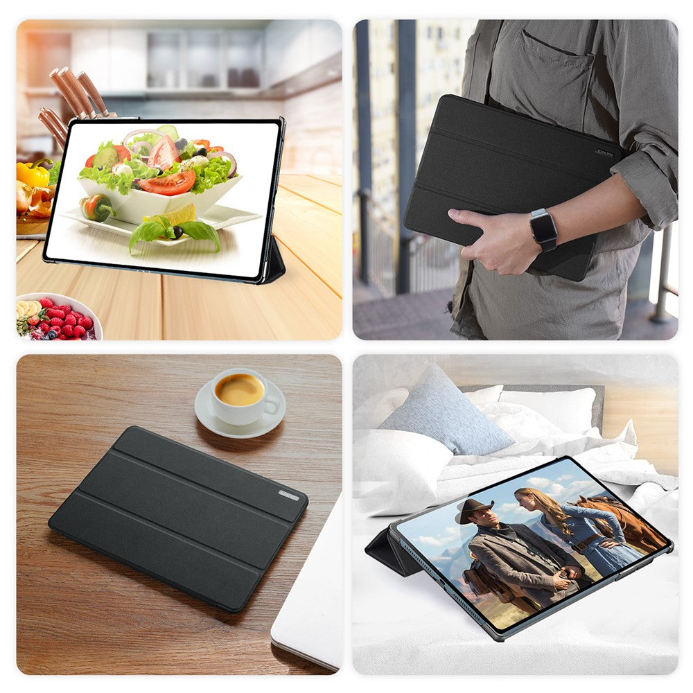 For Lenovo Yoga Tab Plus Case DUX DUCIS Domo Series Tri-fold Stand PU Leather Protective Tablet Cover - Black