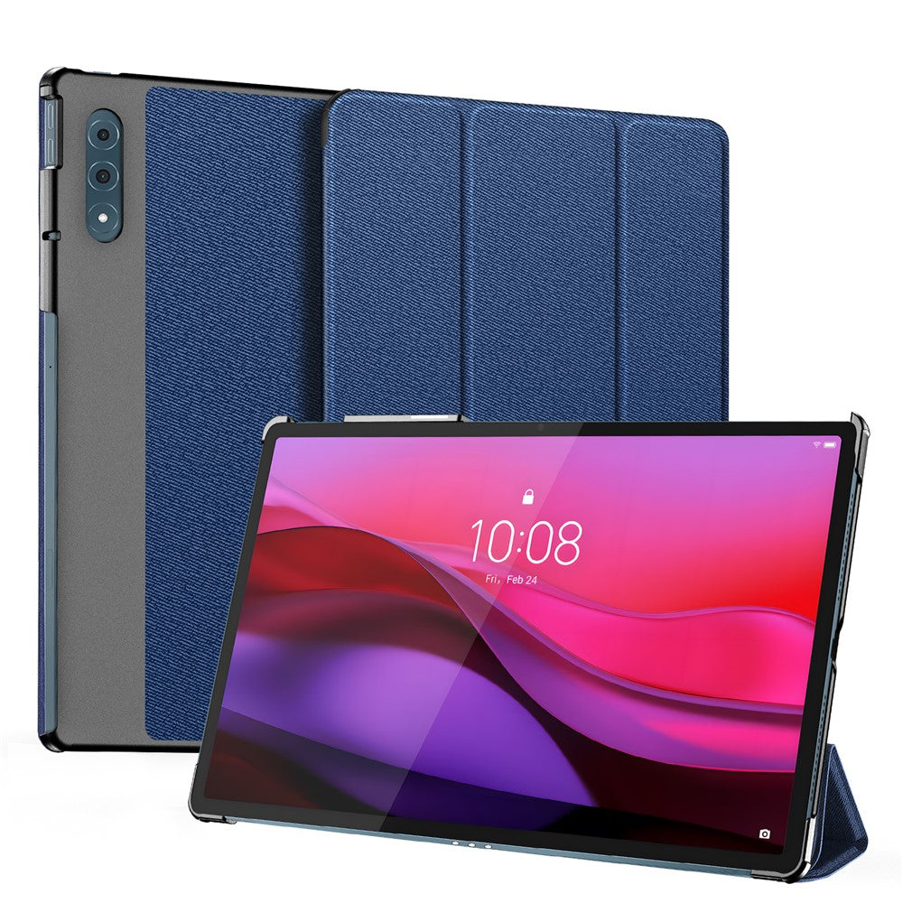 For Lenovo Yoga Tab Plus Case DUX DUCIS Domo Series Tri-fold Stand PU Leather Protective Tablet Cover - Blue