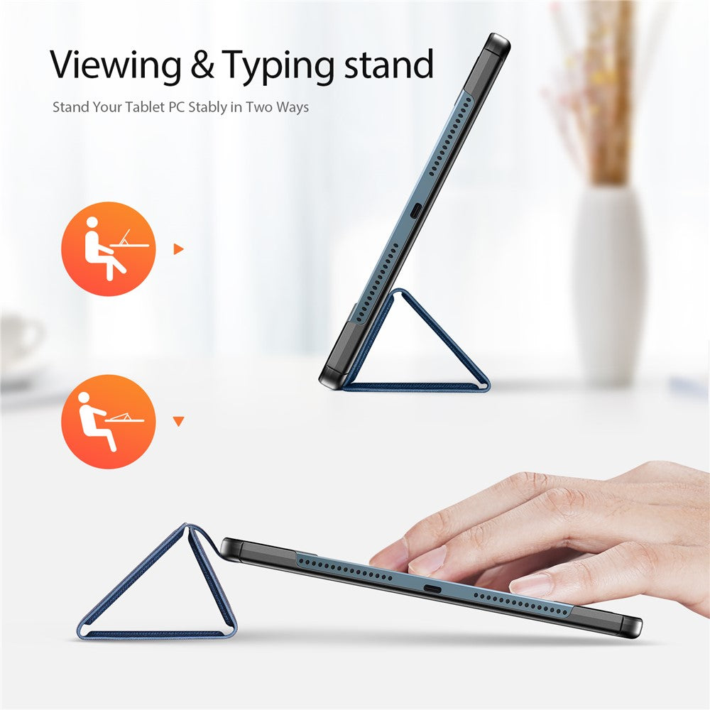 For Lenovo Yoga Tab Plus Case DUX DUCIS Domo Series Tri-fold Stand PU Leather Protective Tablet Cover - Blue