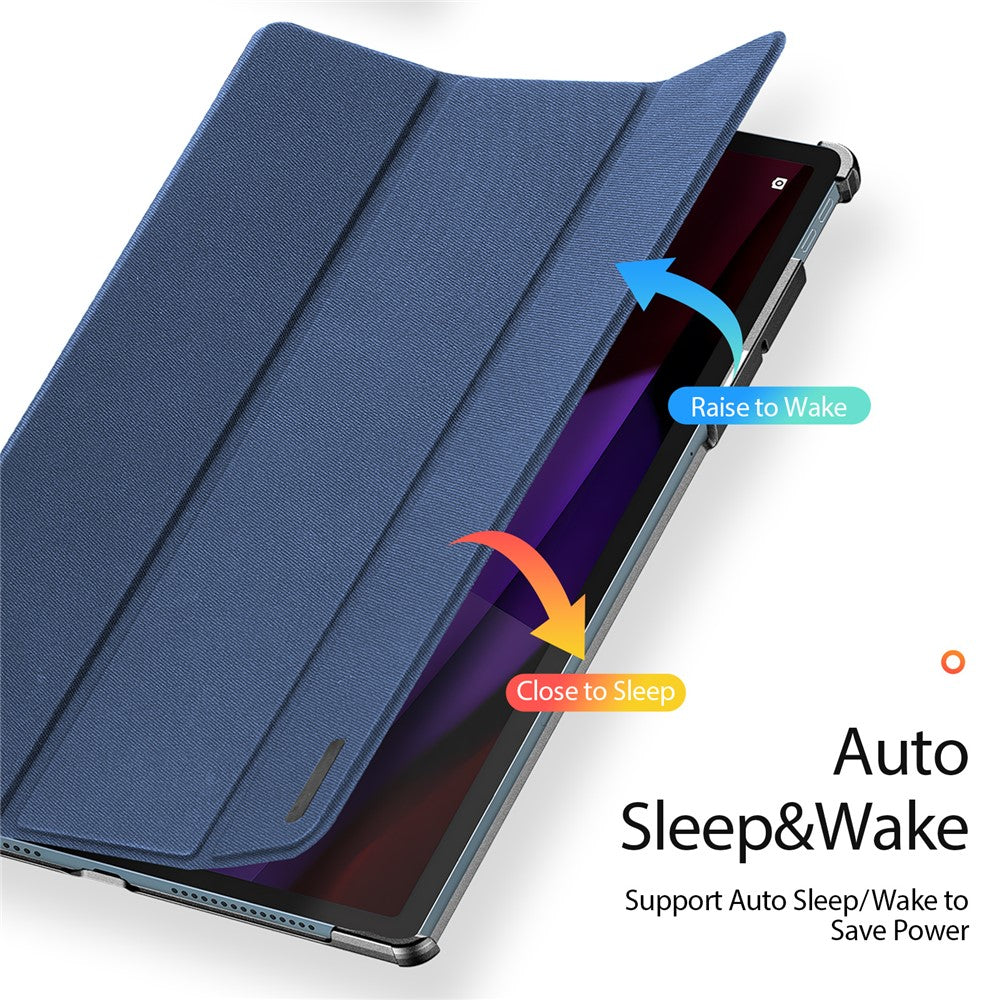 For Lenovo Yoga Tab Plus Case DUX DUCIS Domo Series Tri-fold Stand PU Leather Protective Tablet Cover - Blue