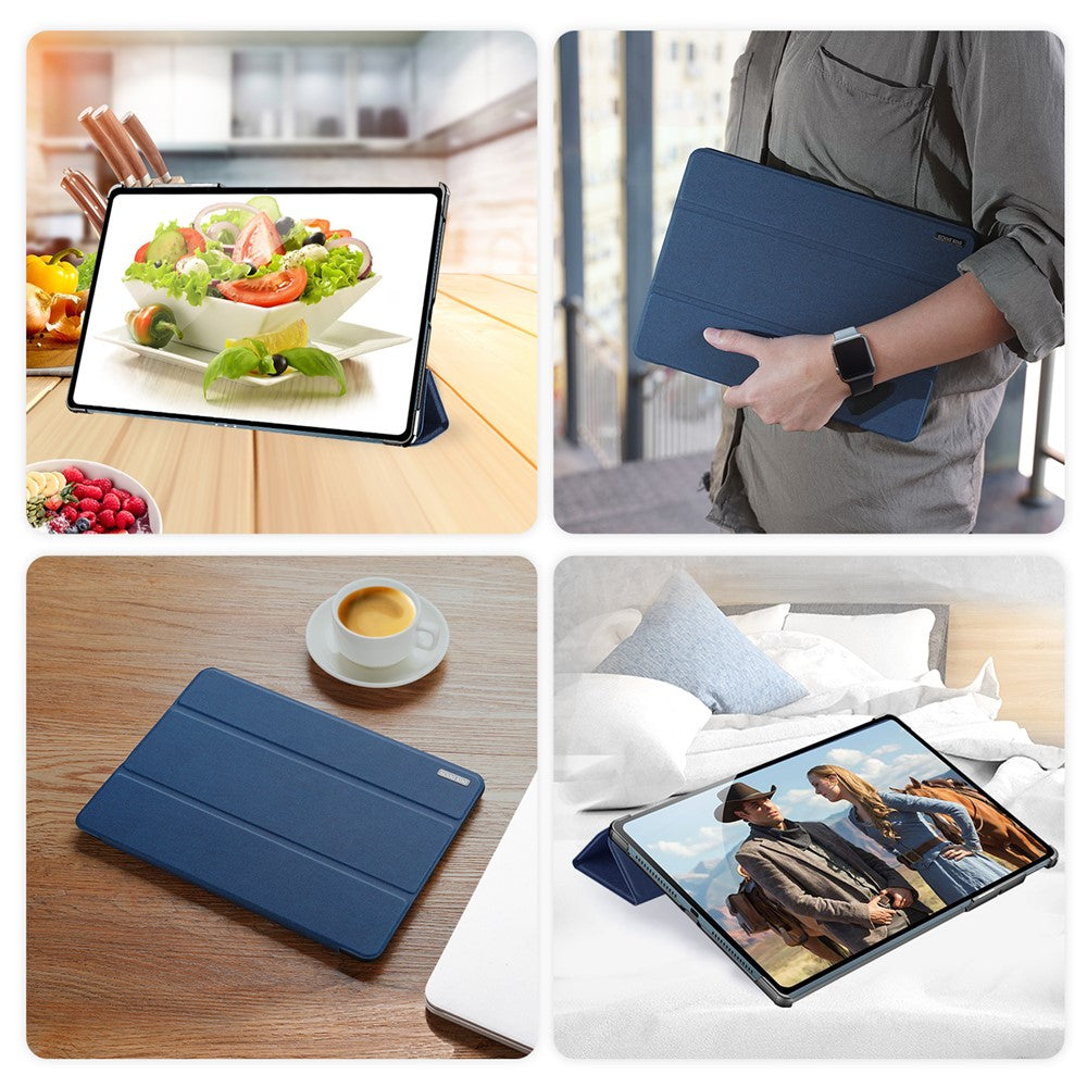 For Lenovo Yoga Tab Plus Case DUX DUCIS Domo Series Tri-fold Stand PU Leather Protective Tablet Cover - Blue