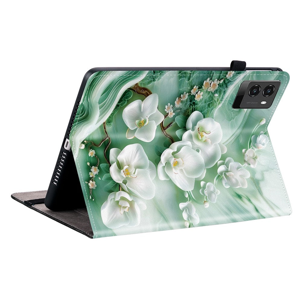 For Lenovo Legion Y700 (2025) Leather Case Pattern Printed Stand Tablet Cover with Card Slots - Jade Flower