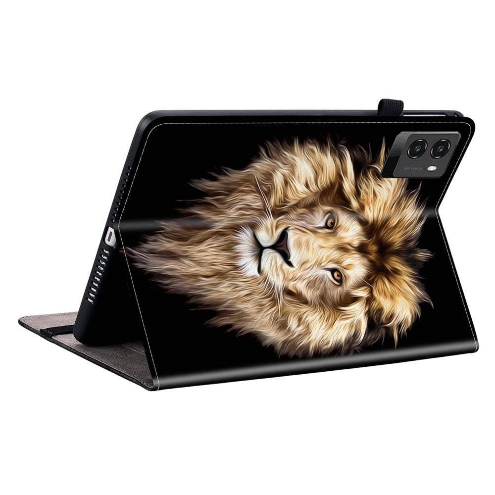 For Lenovo Legion Y700 (2025) Leather Case Pattern Printed Stand Tablet Cover with Card Slots - Lion Head