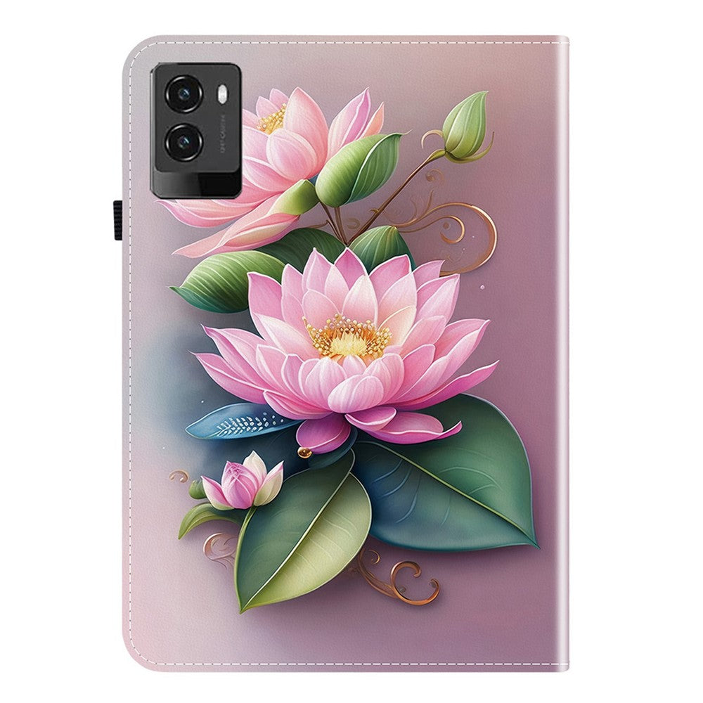 For Lenovo Legion Y700 (2025) Leather Case Pattern Printed Stand Tablet Cover with Card Slots - Lotus