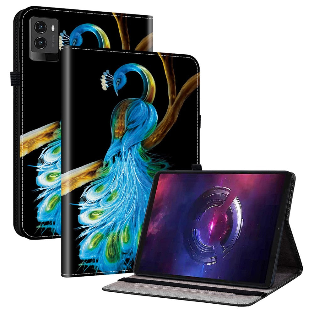 For Lenovo Legion Y700 (2025) Leather Case Pattern Printed Stand Tablet Cover with Card Slots - Peacock