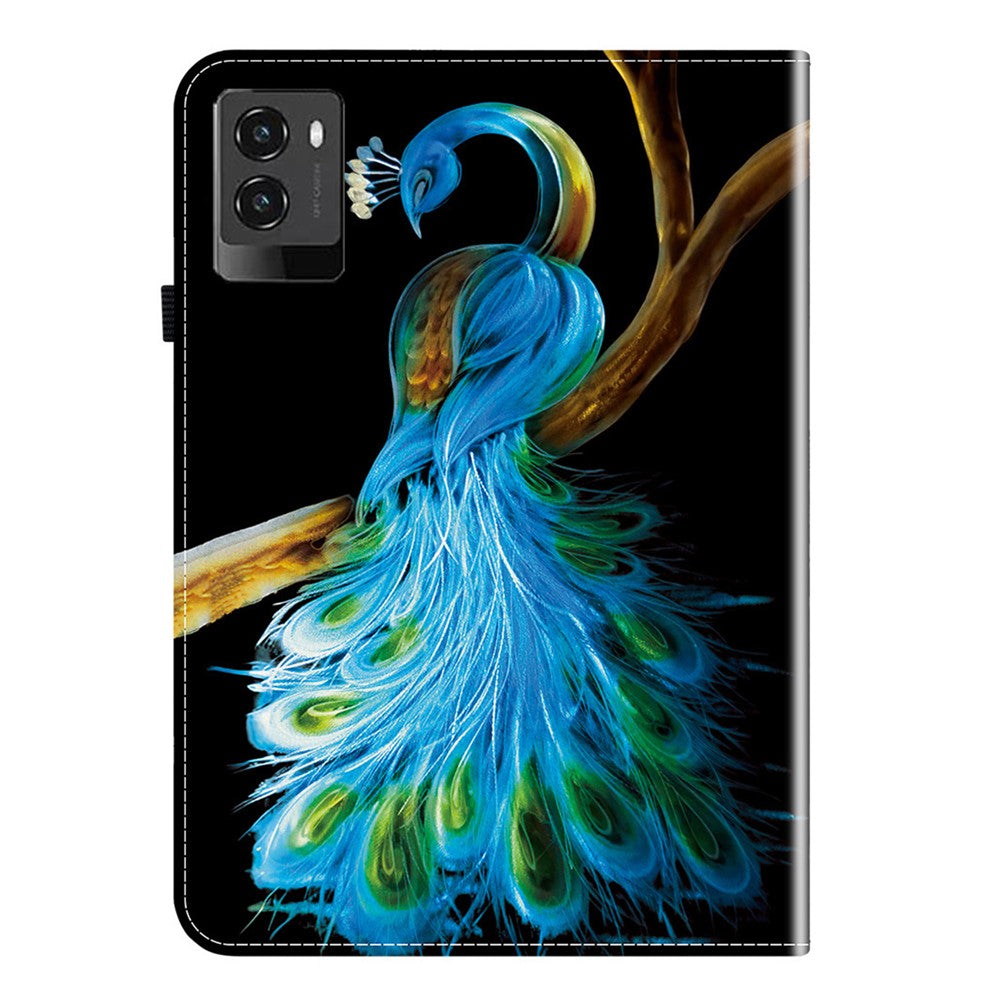 For Lenovo Legion Y700 (2025) Leather Case Pattern Printed Stand Tablet Cover with Card Slots - Peacock