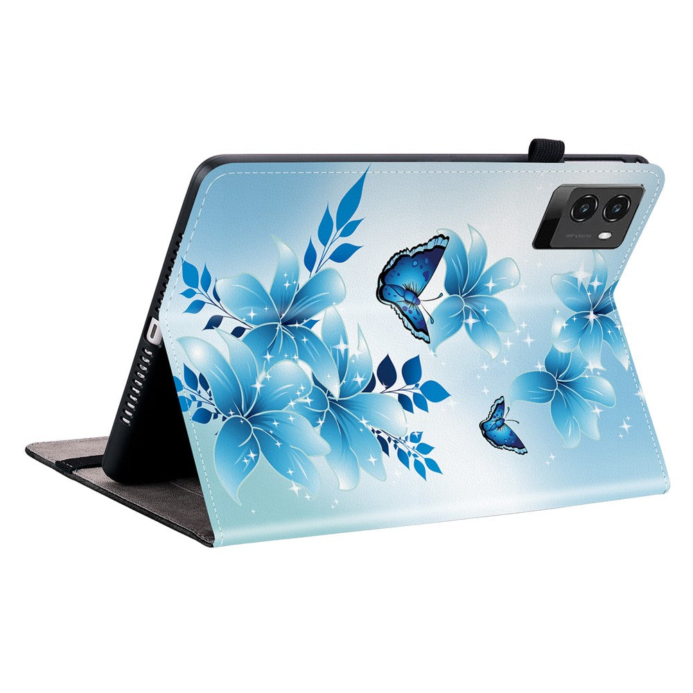 For Lenovo Legion Y700 (2025) Leather Case Pattern Printed Stand Tablet Cover with Card Slots - Blue Butterfly