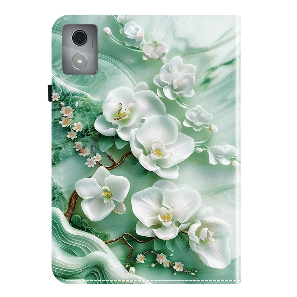 For Lenovo Tab K11 Plus / M11 Plus Leather Case Pattern Printed Stand Tablet Cover with Card Slots - Jade Flower