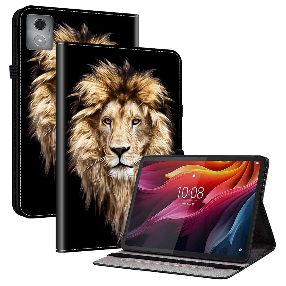 For Lenovo Tab K11 Plus / M11 Plus Leather Case Pattern Printed Stand Tablet Cover with Card Slots - Lion Head