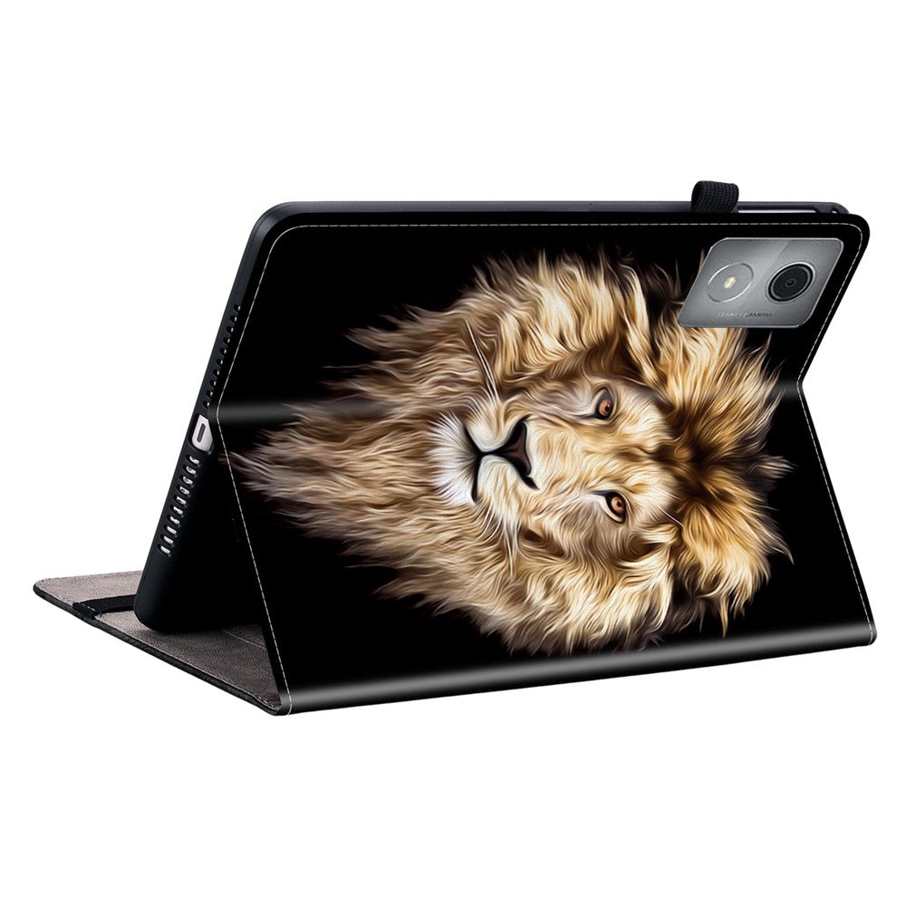 For Lenovo Tab K11 Plus / M11 Plus Leather Case Pattern Printed Stand Tablet Cover with Card Slots - Lion Head