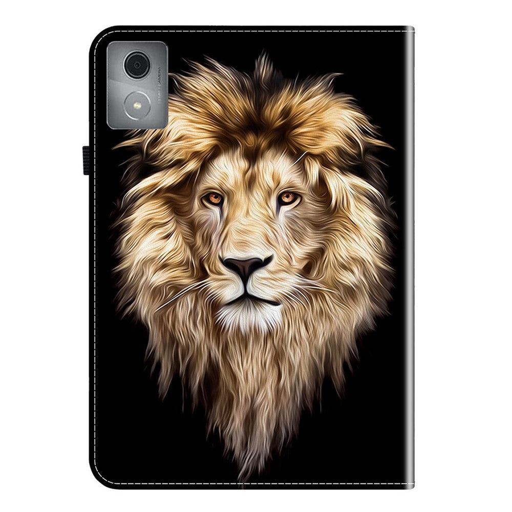 For Lenovo Tab K11 Plus / M11 Plus Leather Case Pattern Printed Stand Tablet Cover with Card Slots - Lion Head