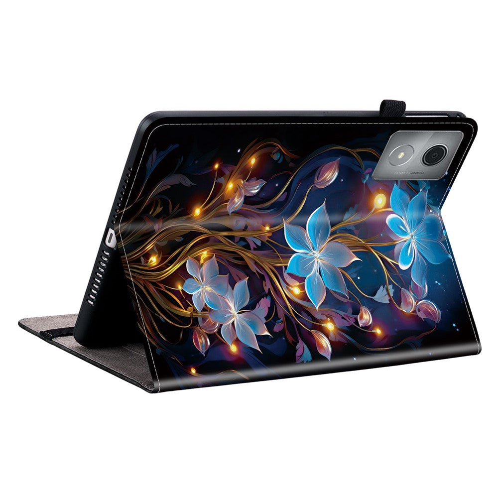 For Lenovo Tab K11 Plus / M11 Plus Leather Case Pattern Printed Stand Tablet Cover with Card Slots - Small Lantern Flower