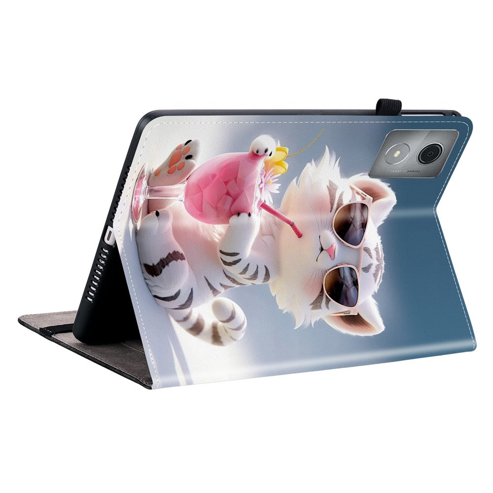 For Lenovo Tab K11 Plus / M11 Plus Leather Case Pattern Printed Stand Tablet Cover with Card Slots - Cartoon Tiger