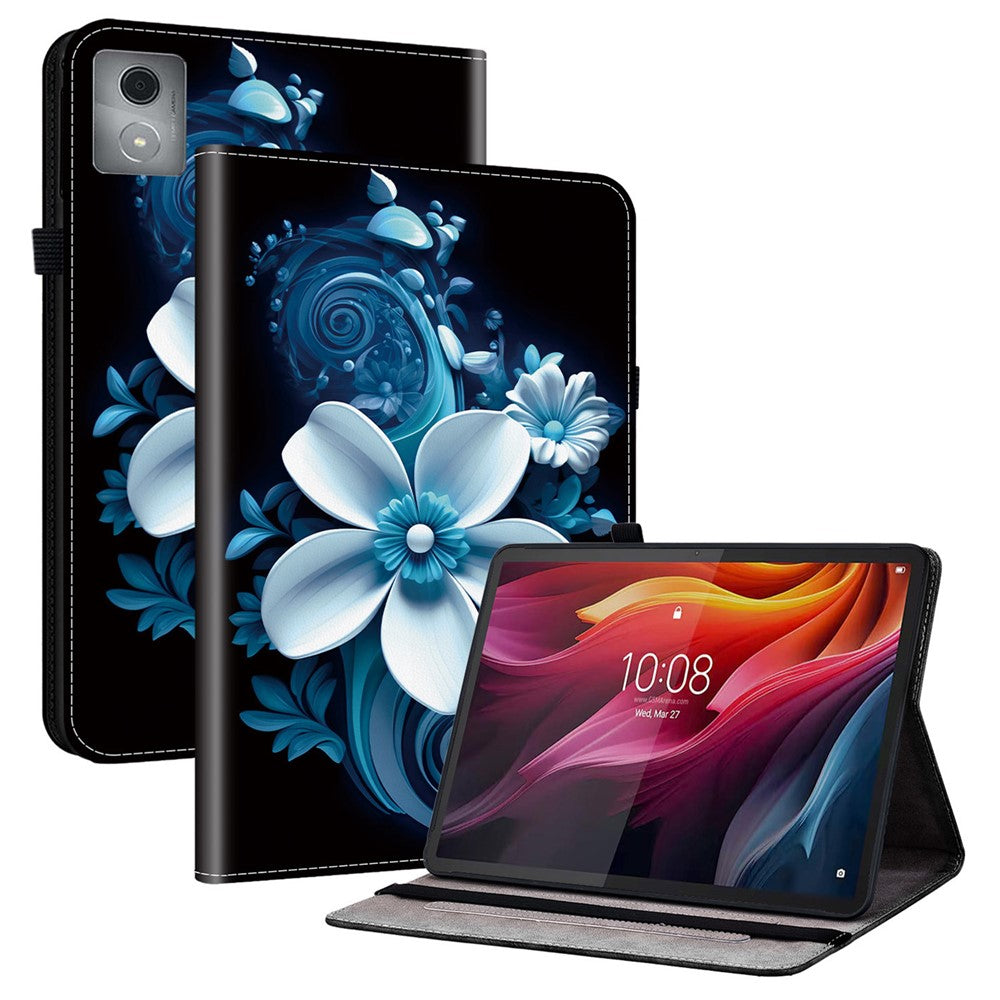 For Lenovo Tab K11 Plus / M11 Plus Leather Case Pattern Printed Stand Tablet Cover with Card Slots - Black Orchid
