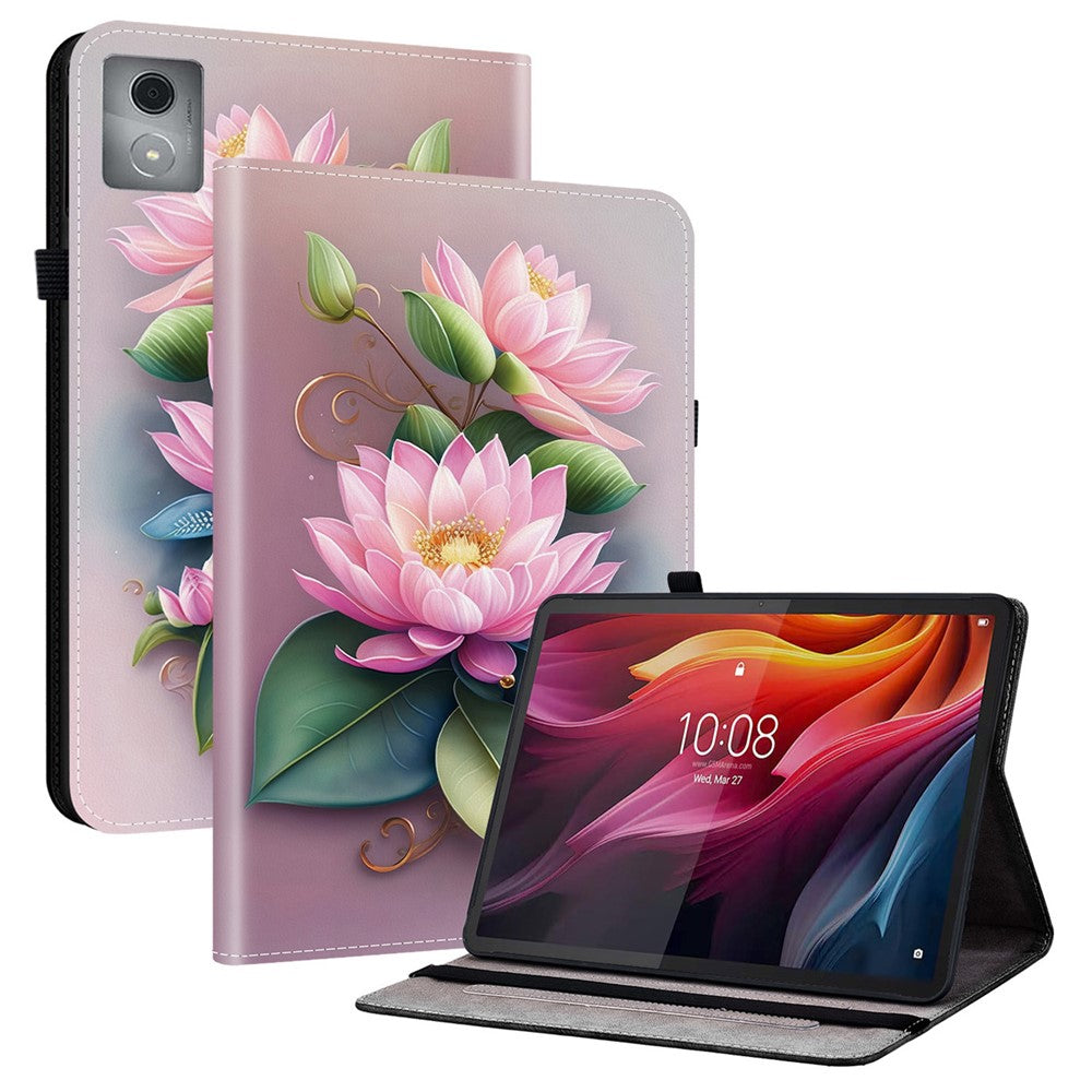 For Lenovo Tab K11 Plus / M11 Plus Leather Case Pattern Printed Stand Tablet Cover with Card Slots - Lotus