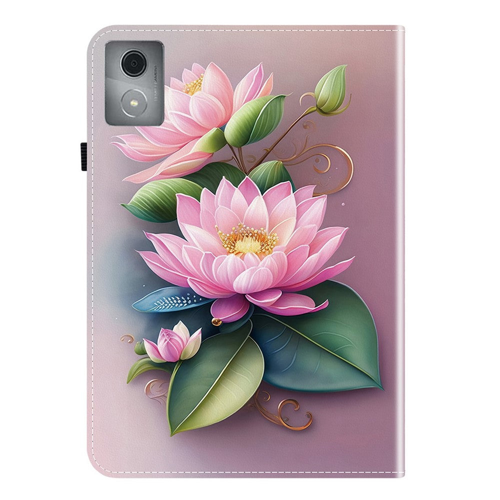 For Lenovo Tab K11 Plus / M11 Plus Leather Case Pattern Printed Stand Tablet Cover with Card Slots - Lotus
