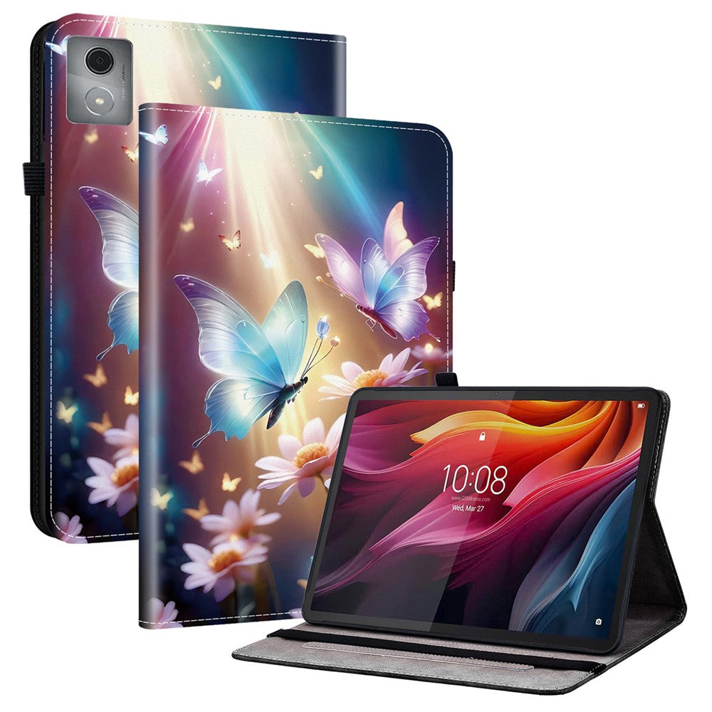 For Lenovo Tab K11 Plus / M11 Plus Leather Case Pattern Printed Stand Tablet Cover with Card Slots - Butterfly Floral