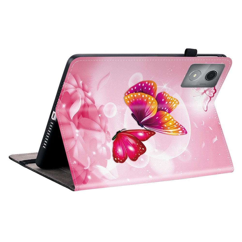 For Lenovo Tab K11 Plus / M11 Plus Leather Case Pattern Printed Stand Tablet Cover with Card Slots - Pink Butterfly