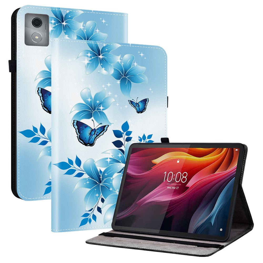 For Lenovo Tab K11 Plus / M11 Plus Leather Case Pattern Printed Stand Tablet Cover with Card Slots - Blue Butterfly
