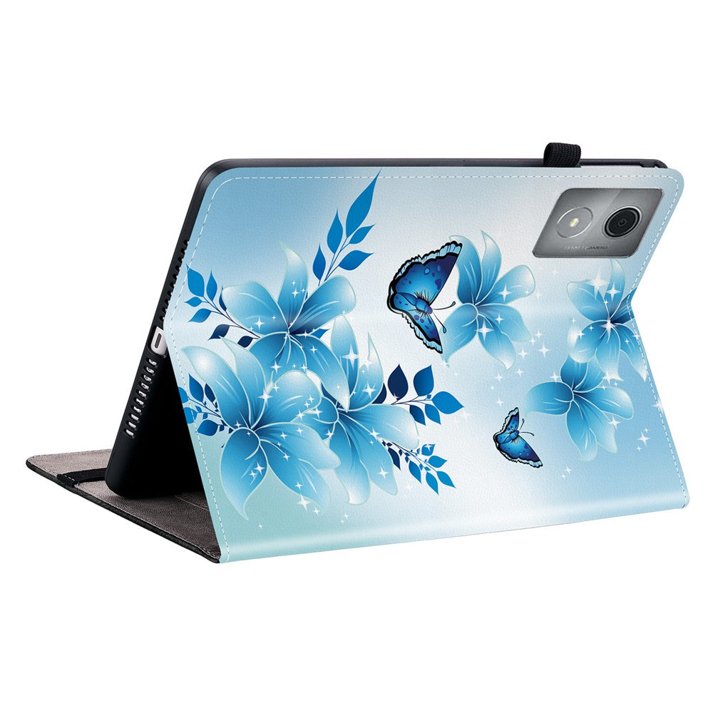 For Lenovo Tab K11 Plus / M11 Plus Leather Case Pattern Printed Stand Tablet Cover with Card Slots - Blue Butterfly
