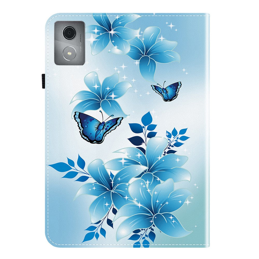 For Lenovo Tab K11 Plus / M11 Plus Leather Case Pattern Printed Stand Tablet Cover with Card Slots - Blue Butterfly