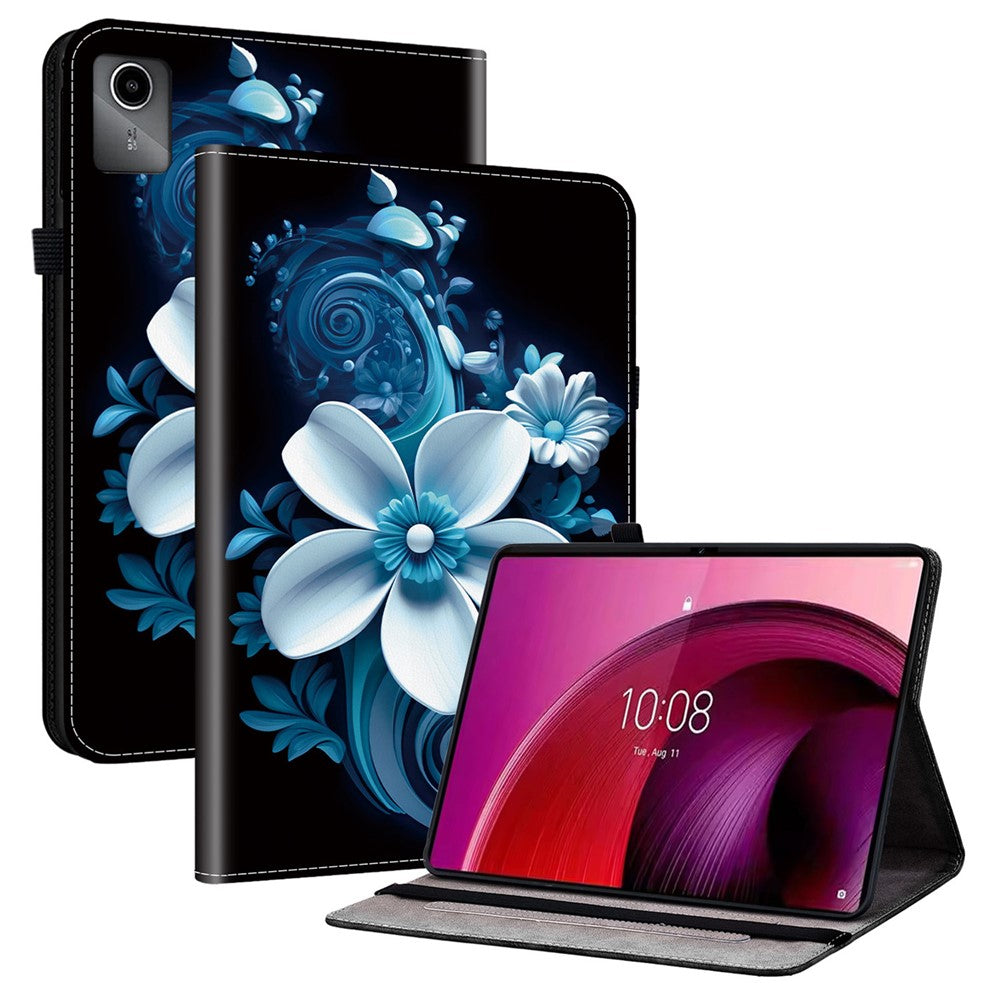 For Lenovo Tab M11 TB-330FC / Xiaoxin Pad 11 2024 TB-331FC Leather Case Pattern Printed Stand Tablet Cover with Card Slots - Black Orchid