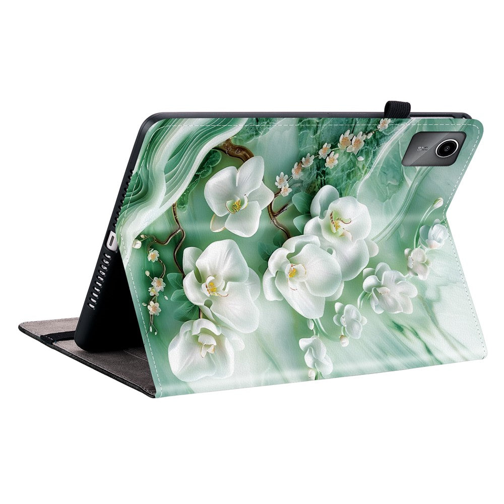 For Lenovo Tab M11 TB-330FC / Xiaoxin Pad 11 2024 TB-331FC Leather Case Pattern Printed Stand Tablet Cover with Card Slots - Jade Flower