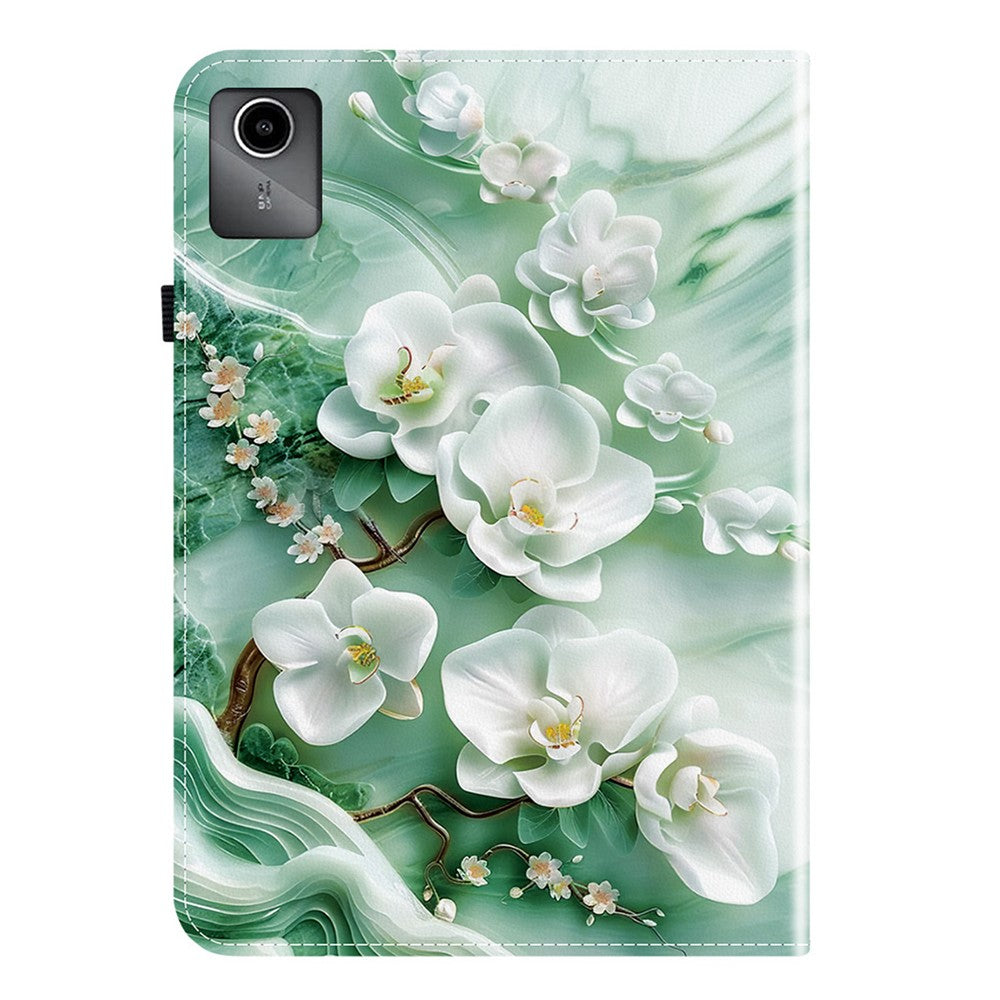For Lenovo Tab M11 TB-330FC / Xiaoxin Pad 11 2024 TB-331FC Leather Case Pattern Printed Stand Tablet Cover with Card Slots - Jade Flower