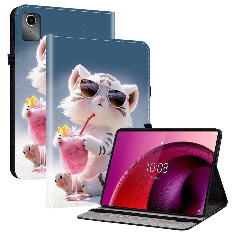 For Lenovo Tab M11 TB-330FC / Xiaoxin Pad 11 2024 TB-331FC Leather Case Pattern Printed Stand Tablet Cover with Card Slots - Cartoon Tiger