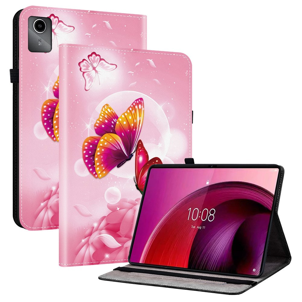 For Lenovo Tab M11 TB-330FC / Xiaoxin Pad 11 2024 TB-331FC Leather Case Pattern Printed Stand Tablet Cover with Card Slots - Pink Butterfly