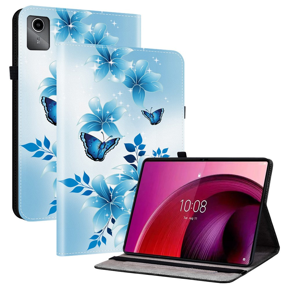 For Lenovo Tab M11 TB-330FC / Xiaoxin Pad 11 2024 TB-331FC Leather Case Pattern Printed Stand Tablet Cover with Card Slots - Blue Butterfly