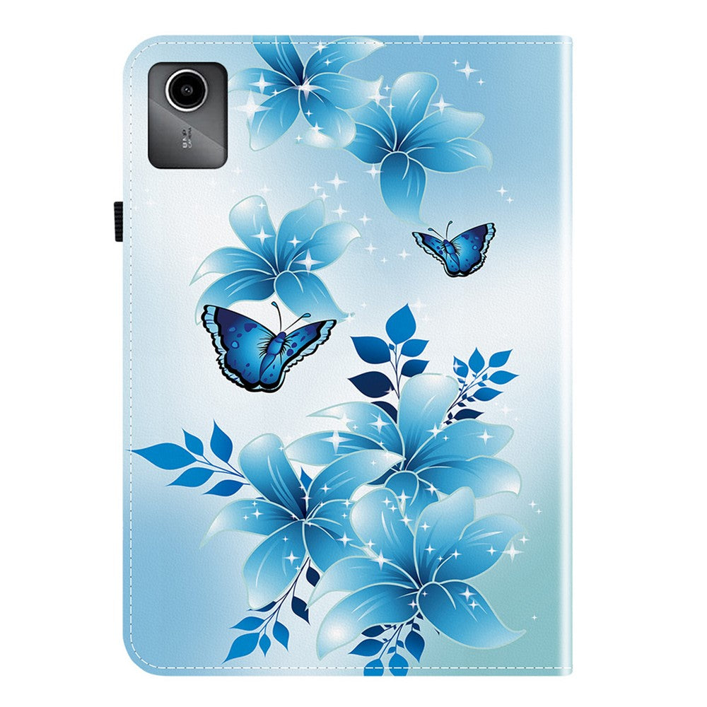 For Lenovo Tab M11 TB-330FC / Xiaoxin Pad 11 2024 TB-331FC Leather Case Pattern Printed Stand Tablet Cover with Card Slots - Blue Butterfly