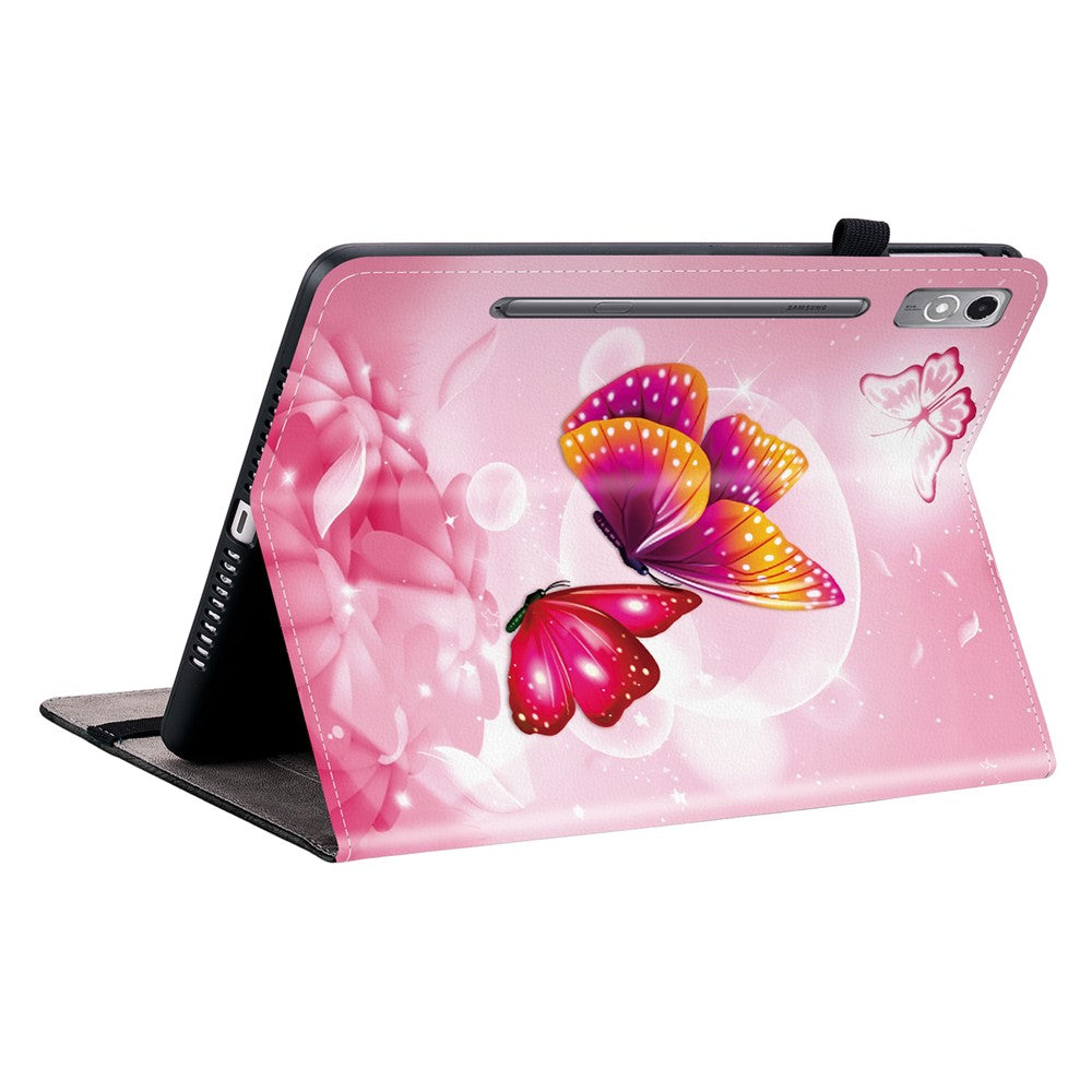 For Lenovo Tab P12 Leather Case Pattern Printed Stand Tablet Cover with Card Slots - Pink Butterfly
