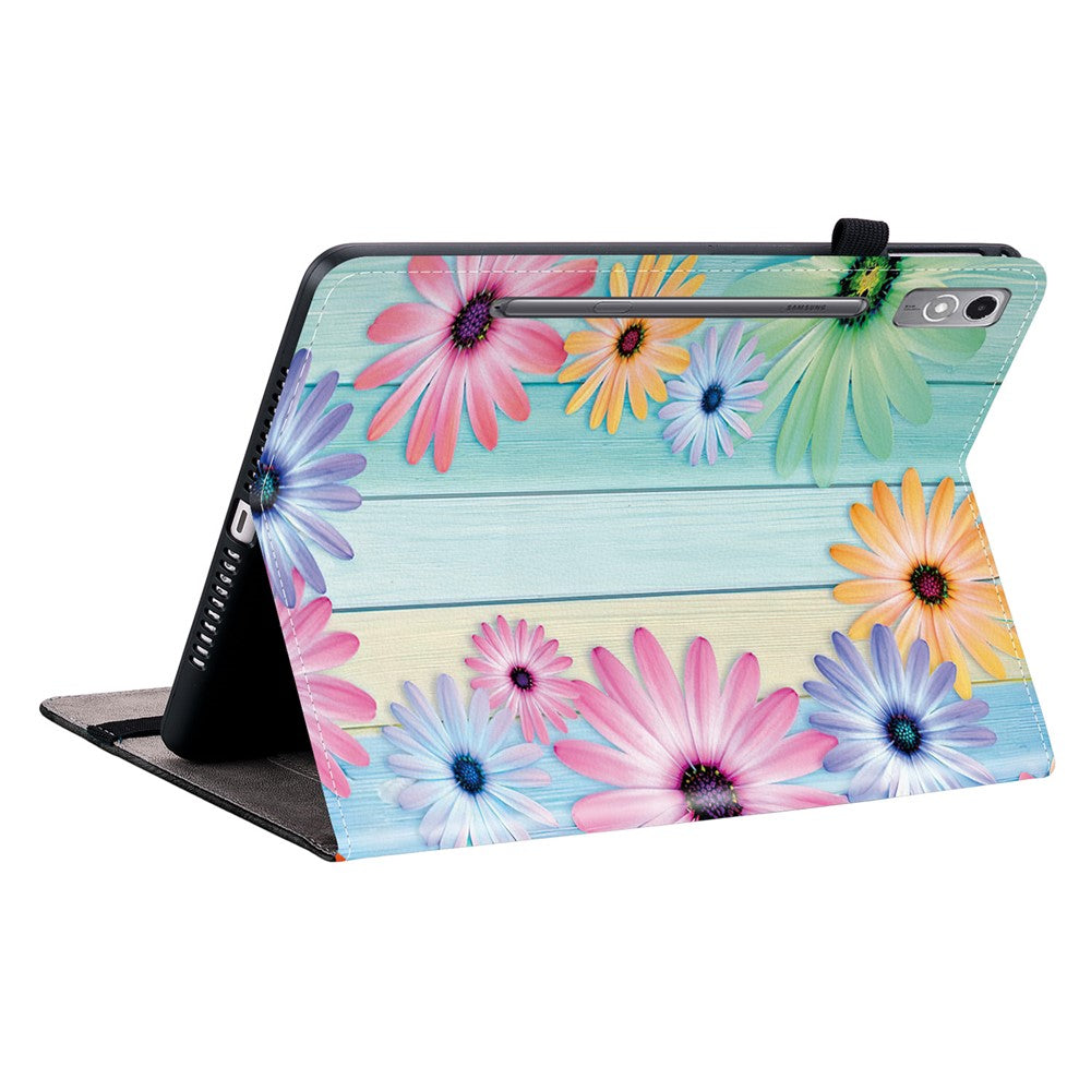 For Lenovo Tab P12 Leather Case Pattern Printed Stand Tablet Cover with Card Slots - Sunflower