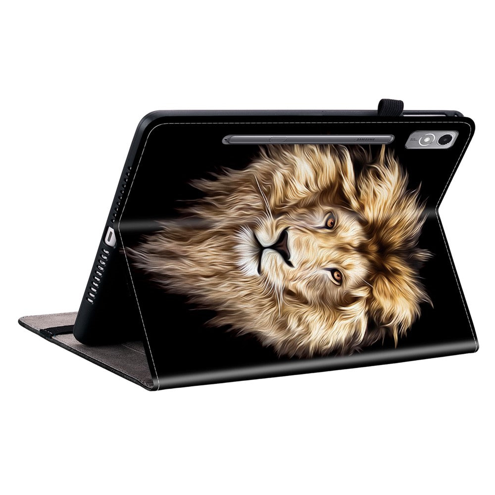 For Lenovo Tab P12 Leather Case Pattern Printed Stand Tablet Cover with Card Slots - Lion Head