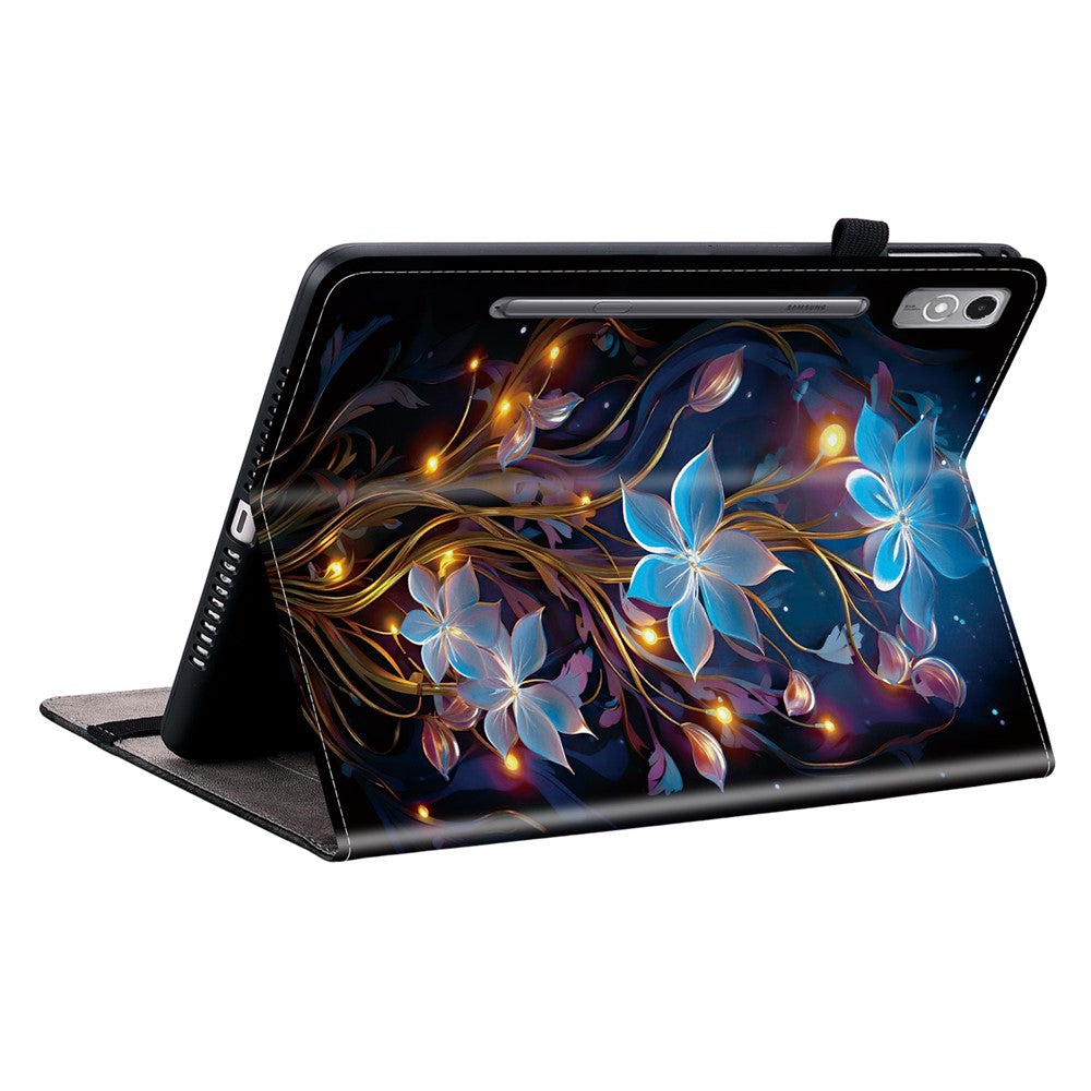 For Lenovo Tab P12 Leather Case Pattern Printed Stand Tablet Cover with Card Slots - Small Lantern Flower