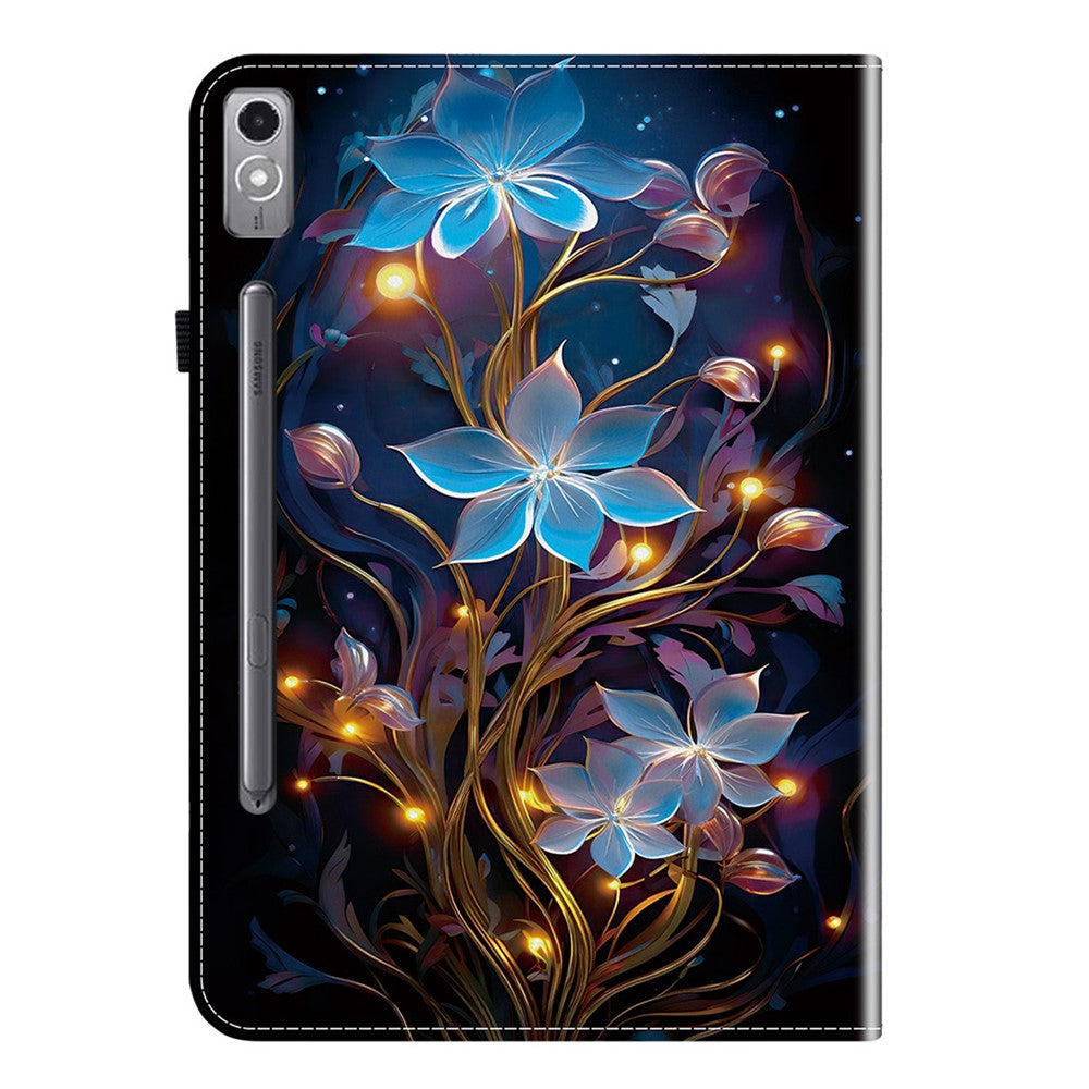 For Lenovo Tab P12 Leather Case Pattern Printed Stand Tablet Cover with Card Slots - Small Lantern Flower