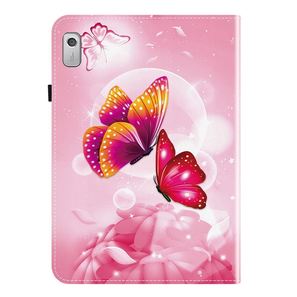 For Lenovo Tab M9 Leather Case Pattern Printed Stand Tablet Cover with Card Slots - Pink Butterfly