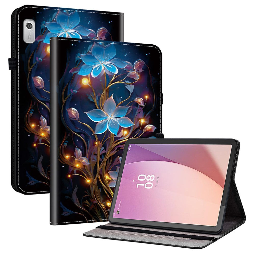 For Lenovo Tab M9 Leather Case Pattern Printed Stand Tablet Cover with Card Slots - Small Lantern Flower