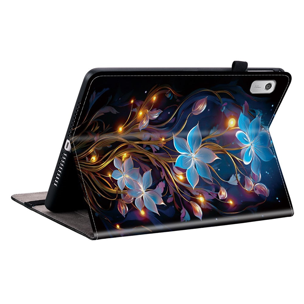 For Lenovo Tab M9 Leather Case Pattern Printed Stand Tablet Cover with Card Slots - Small Lantern Flower