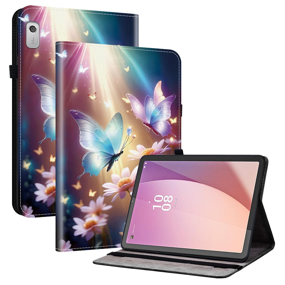 For Lenovo Tab M9 Leather Case Pattern Printed Stand Tablet Cover with Card Slots - Butterfly Floral