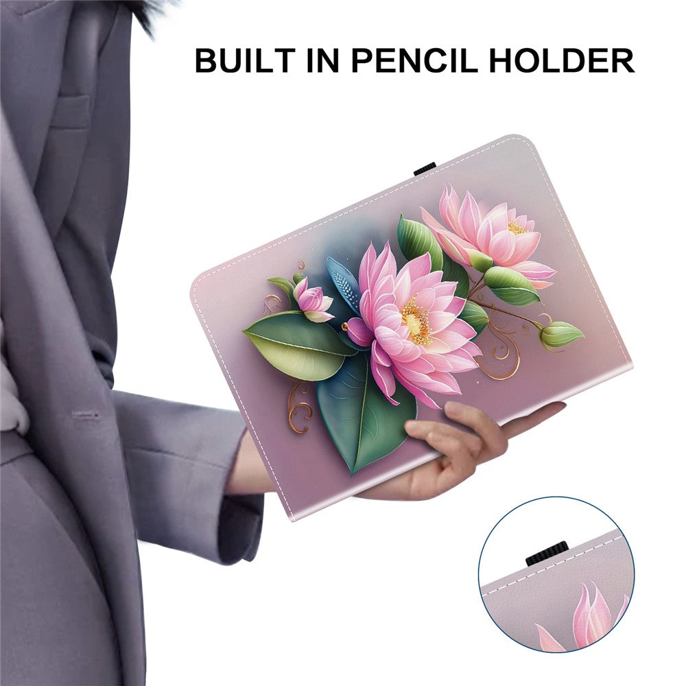 For Lenovo Tab M10 (Gen 3) Leather Case Pattern Printed Stand Tablet Cover with Card Slots - Lotus