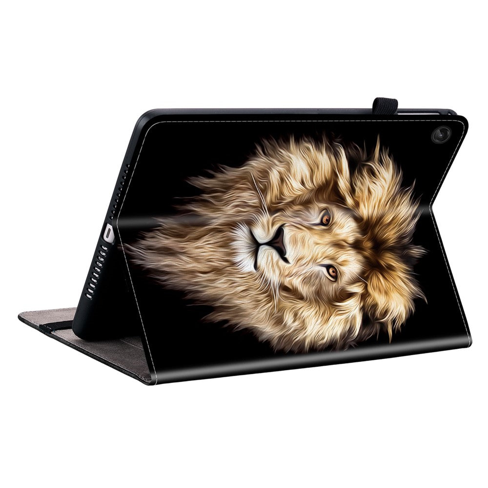 For Lenovo Tab M10 Plus (3rd Gen) Leather Case Pattern Printed Stand Tablet Cover with Card Slots - Lion Head