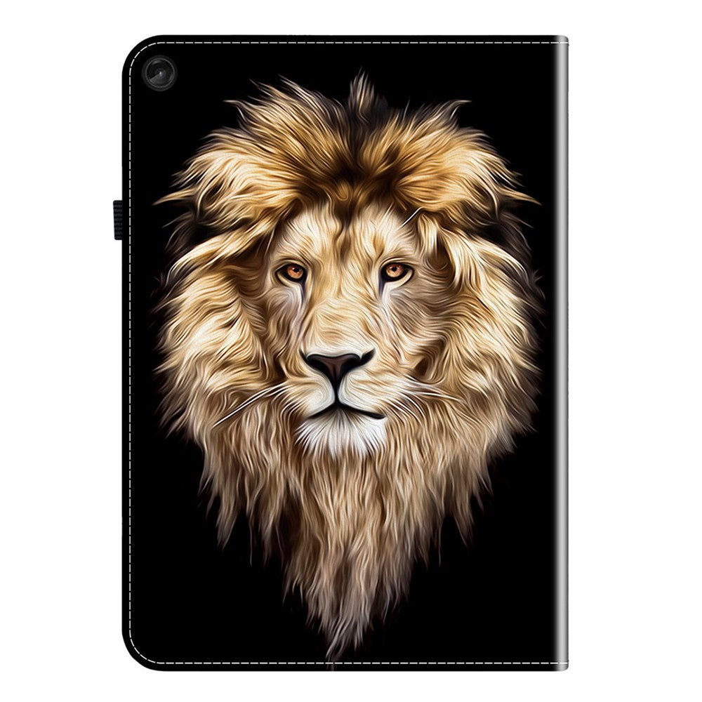 For Lenovo Tab M10 Plus (3rd Gen) Leather Case Pattern Printed Stand Tablet Cover with Card Slots - Lion Head